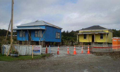 Blue and yellow houses
